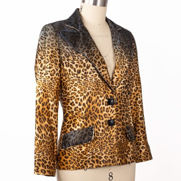 Alberto Makali Blue Ombre Leopard Print Silk Blazer sz 4 - Picture 2 of 10